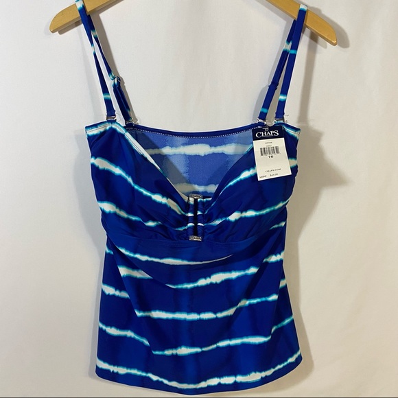 Chaps Other - Brand New Chaps Tankini Swim Top Size 16 Tie-Dyed blue removable straps padded